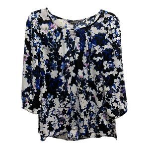 Express Top Women Medium Black‎ Floral 3/4 Sleeve Blouse Chiffon Cut Out